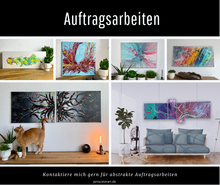 Entdecke individuelle Kunstwerke 🖼️ von Janiscolorart nach deinen Wünschen, abstrakte Gemälde 🖼️ in leuchtenden Farben nach deinen Wünschen. Auftragsarbeiten für dein Zuhause.