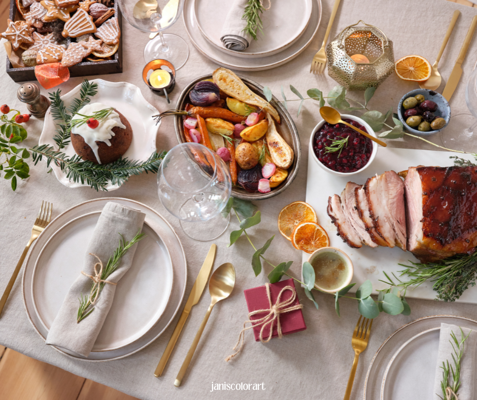 Natürlich darf an Weihnachten leckeres Essen und eine festlich gedeckte Tafel nicht fehlen. So kommt weihnachtliche Stimmung garantiert auf.
