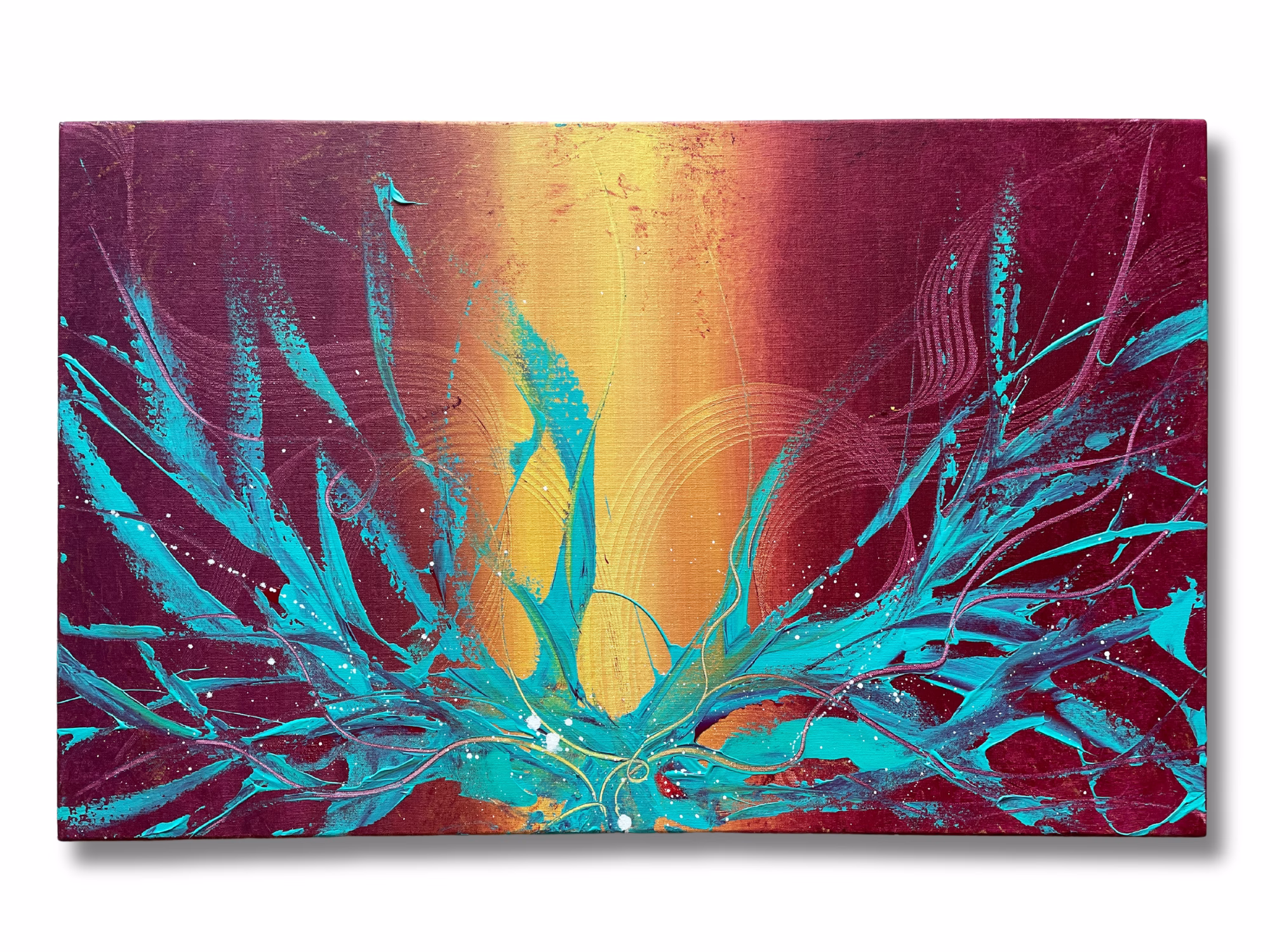 Abstraktes Acrylgemälde von der deutschen Künstlerin Janiscolorart. Das abstrakte Kunstwerk ist 50 cm x 80 cm groß.