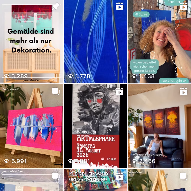 Ein Screenshot des Instagram Profils von der deutschen Künstlerin Janiscolorart. Sie ist auf Instagram erfolgreich und hat 50000 Follower.