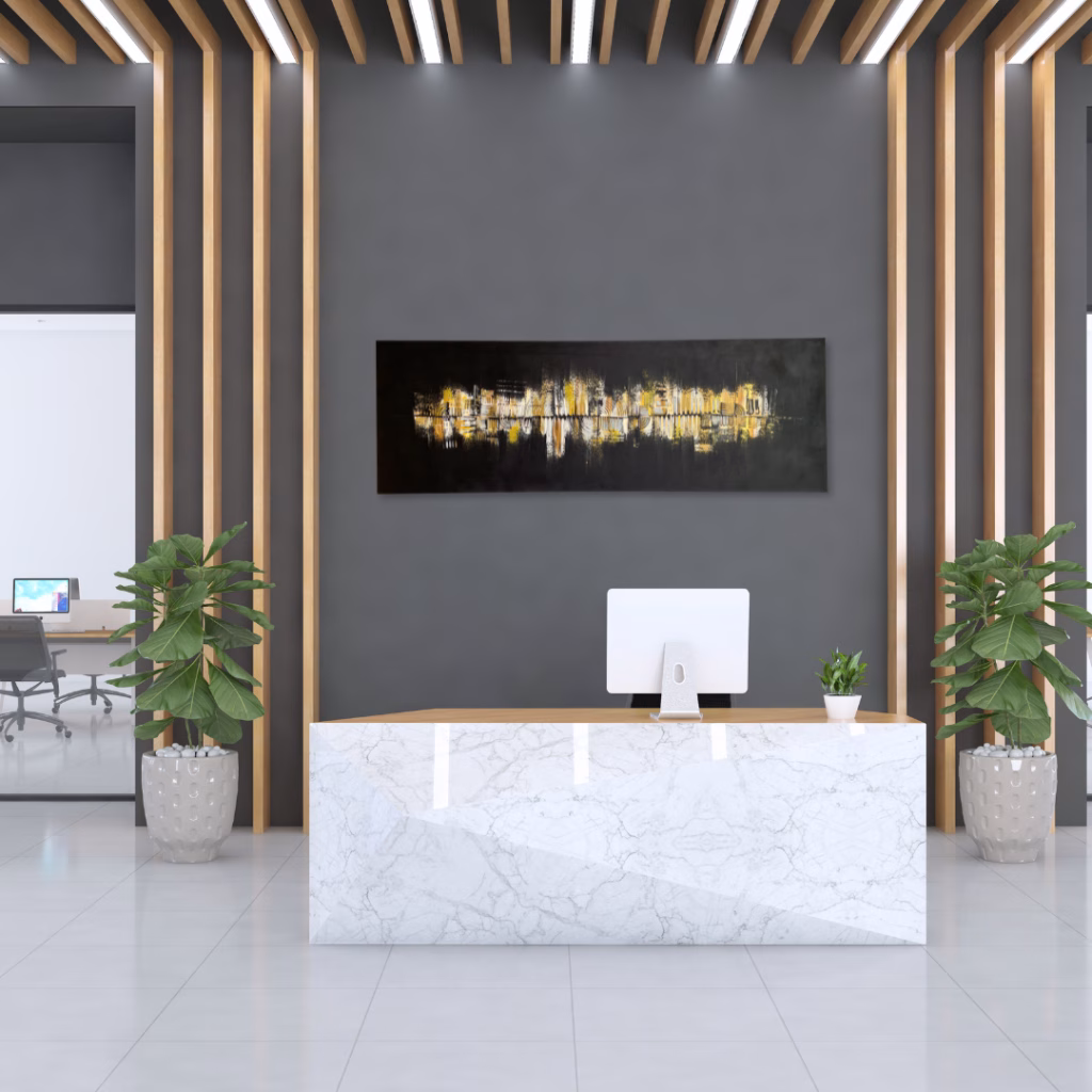 Abstraktes Unikat in Schwarz Gold für modernes Büro und Empfangsbereich – Originalkunst Janiscolorart