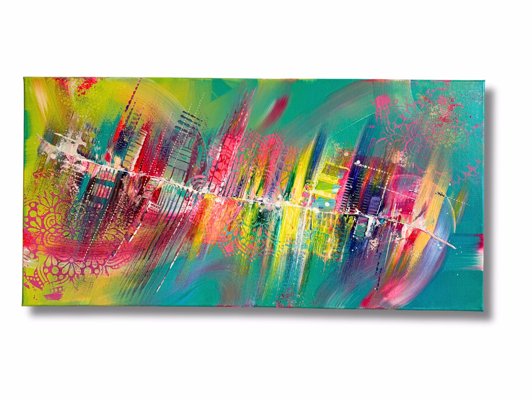 Original Acrylbild auf Leinwand in bunten Farben mit Mandala. Handgemalt von der Künstlerin Janiscolorart